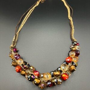 Ali Khan New York signed red / topaz / bronze crystal necklace